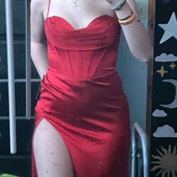 Red Corset Prom Dress - Picture 4 of 5